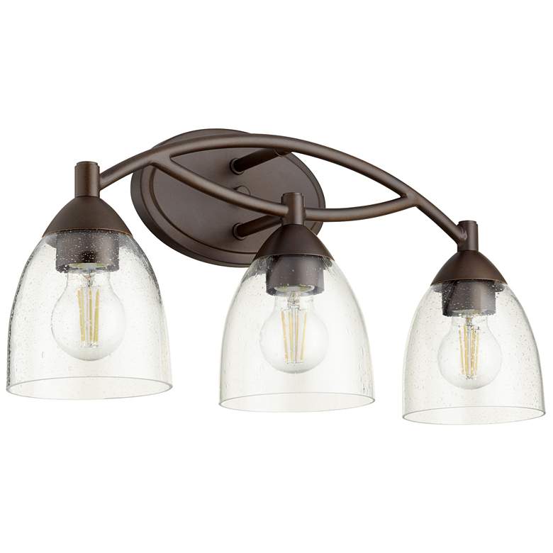 Image 1 Quorum International Barkley 3LT Oiled Bronze w Clear Seeded Vanity Light
