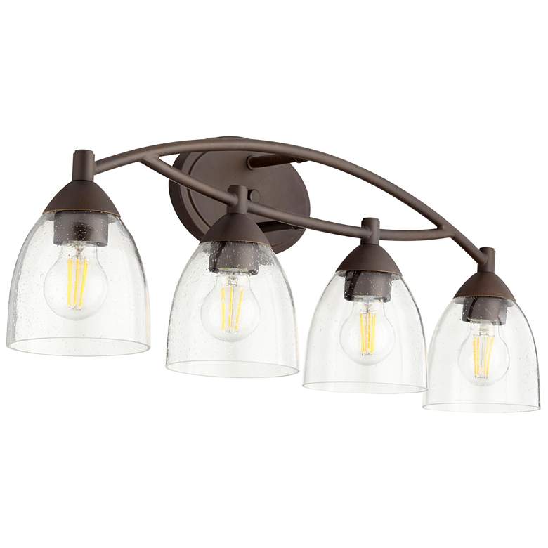 Image 1 Quorum International Barkley 4LT Oiled Bronze w Clear Seeded Vanity Light