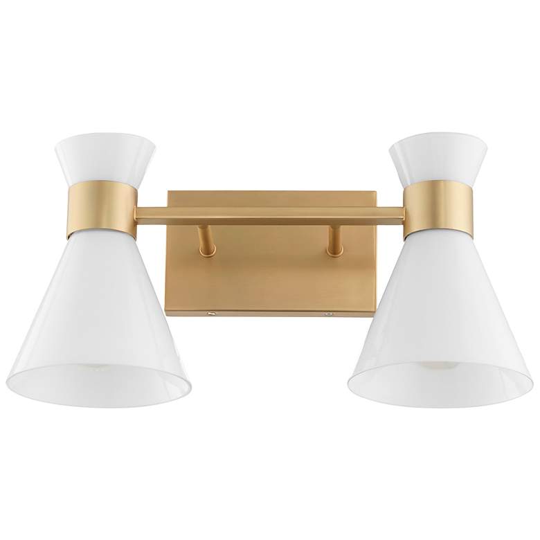 Image 1 Quorum International Beldar 2LT Aged Brass w Glass Opal Vanity Light