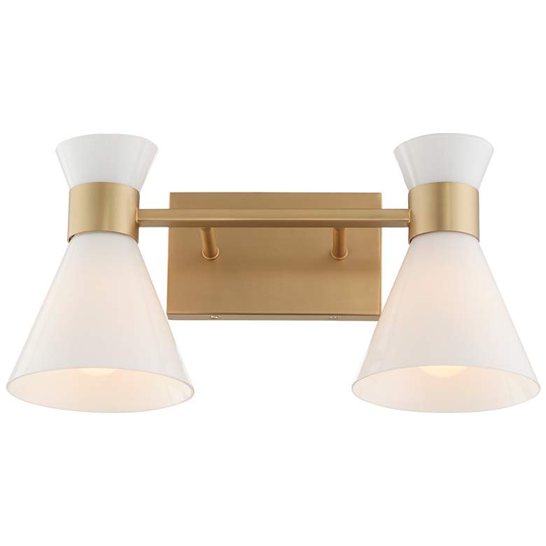 Image 2 Quorum International Beldar 2LT Aged Brass w Glass Opal Vanity Light more views