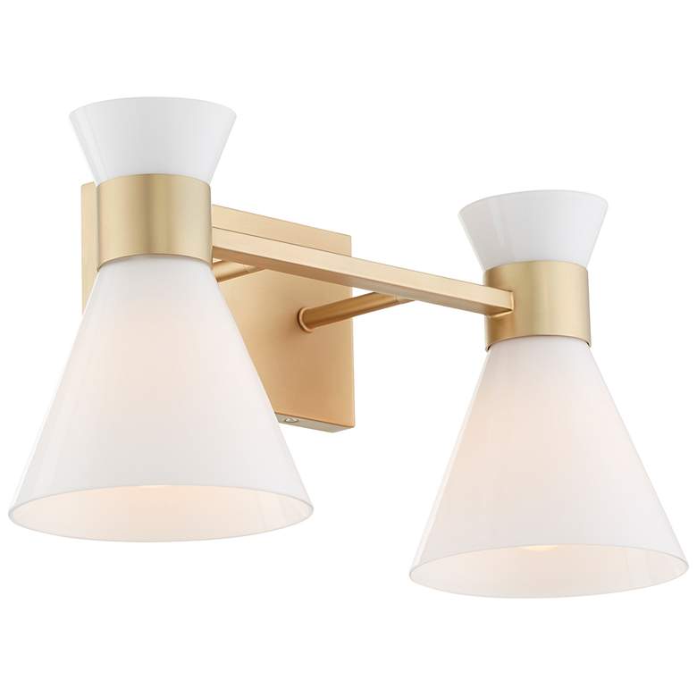 Image 4 Quorum International Beldar 2LT Aged Brass w Glass Opal Vanity Light more views