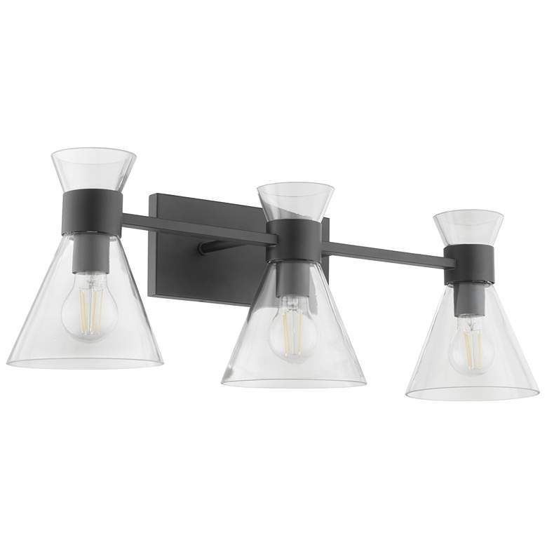 Image 1 Quorum International Beldar 3LT Matte Black w Clear Glass Vanity Light