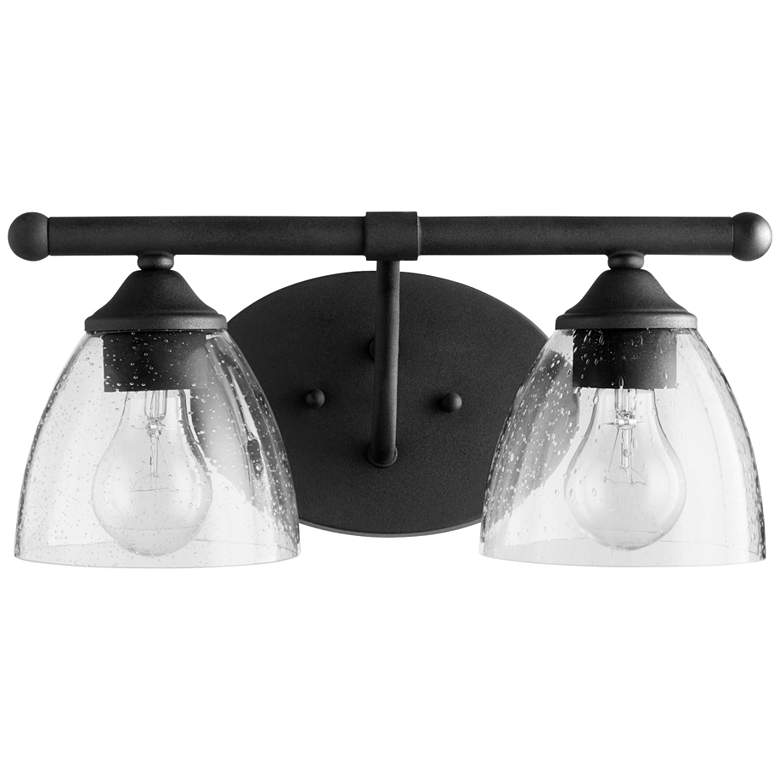 Image 1 Quorum International Brooks 2LT Textured Black w Seeded Glass Vanity Light