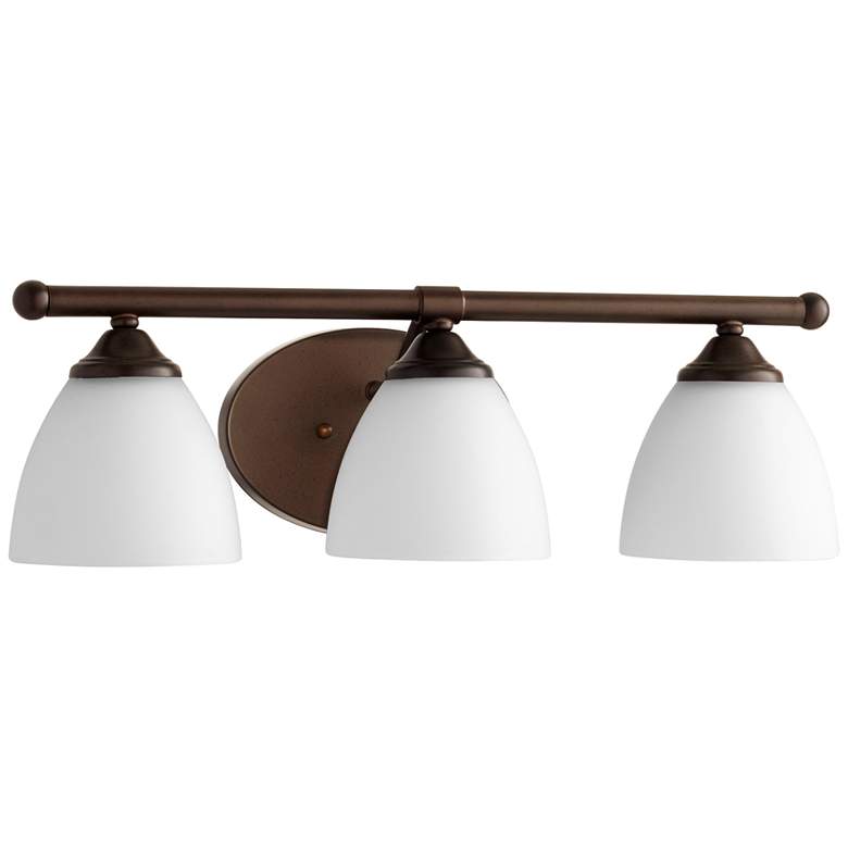 Image 1 Quorum International Brooks 3LT Oiled Bronze w Opal Glass Vanity Light