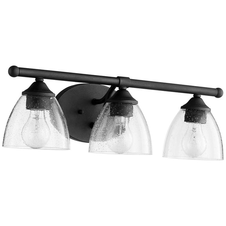 Image 1 Quorum International Brooks 3LT Textured Black w Seeded Glass Vanity Light