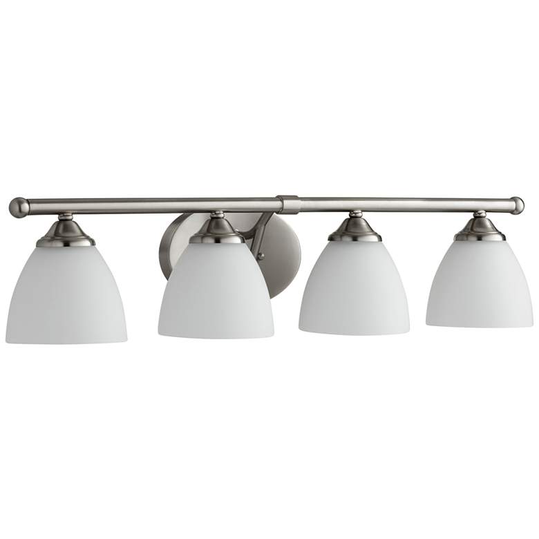 Image 1 Quorum International Brooks 4LT Satin Nickel w Opal Glass Vanity Light
