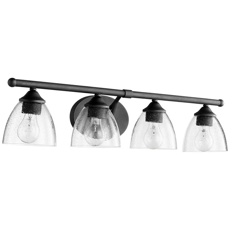Image 1 Quorum International Brooks 4LT Textured Black w Seeded Glass Vanity Light