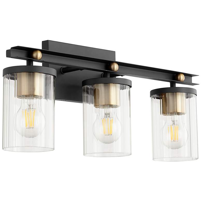 Image 1 Quorum International Empire 3LT Textured Black w Aged Brass Vanity Light