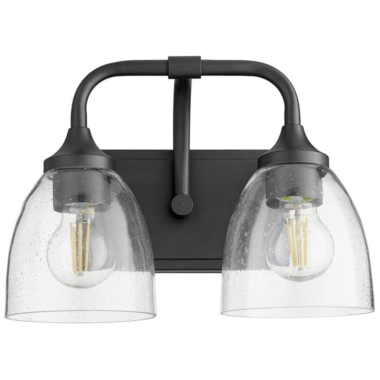 Image 1 Quorum International Enclave 2LT Matte Black w Seeded Glass Vanity Light