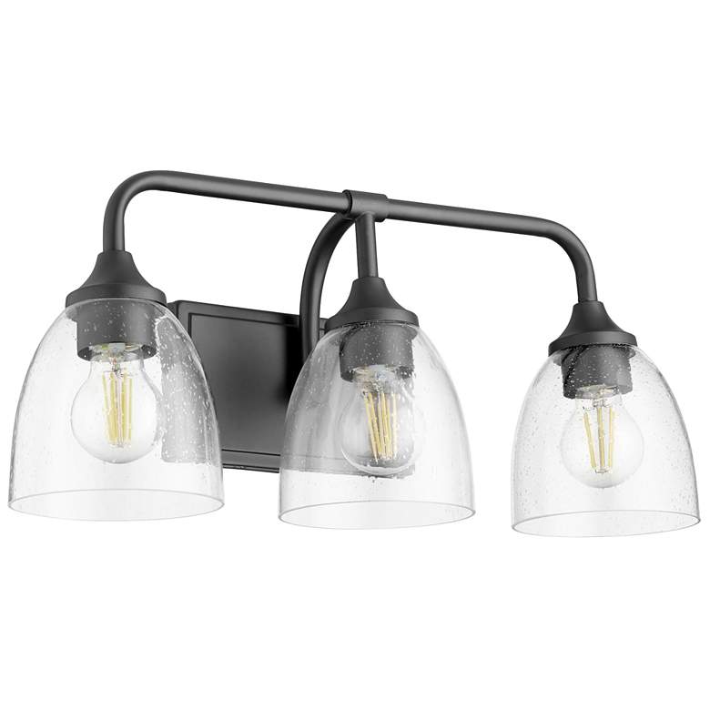 Image 1 Quorum International Enclave 3LT Matte Black w Seeded Glass Vanity Light