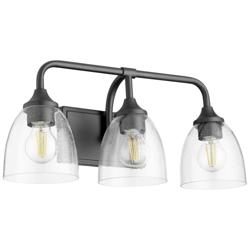 Quorum International Enclave 3LT Matte Black w Seeded Glass Vanity Light