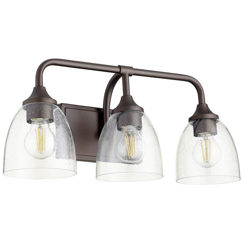 Image 1 Quorum International Enclave 3LT Oiled Bronze w Seeded Glass Vanity Light