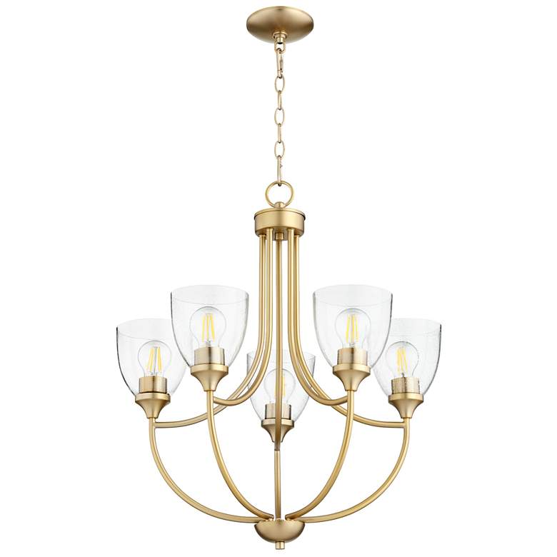 Image 1 Quorum International Enclave 5LT Aged Brass w Seeded Glass Chandelier