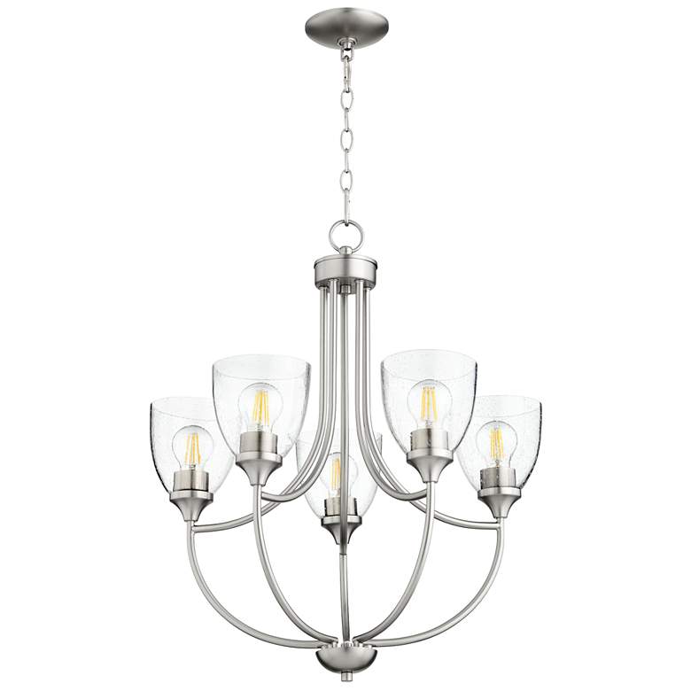 Image 1 Quorum International Enclave 5LT Satin Nickel w Seeded Glass Chandelier