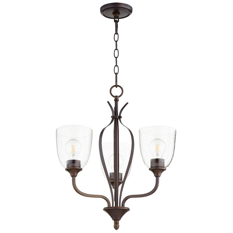 Image 1 Quorum International Jardin 3LT Oiled Bronze w Seeded Glass Chandelier