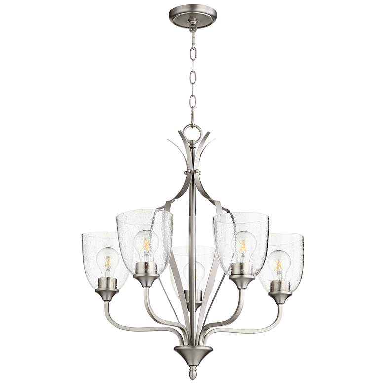 Image 1 Quorum International Jardin 5LT Satin Nickel w Seeded Glass Chandelier