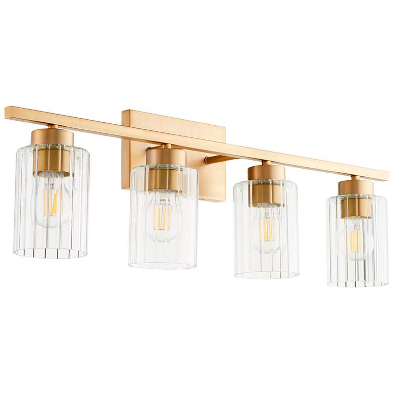 Image 1 Quorum International Ladin 2LT Aged Brass w Clear Fluted Glass Vanity Light