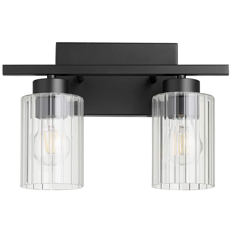 Image 1 Quorum International Ladin 2LT Black w Clear Fluted Glass Vanity Light