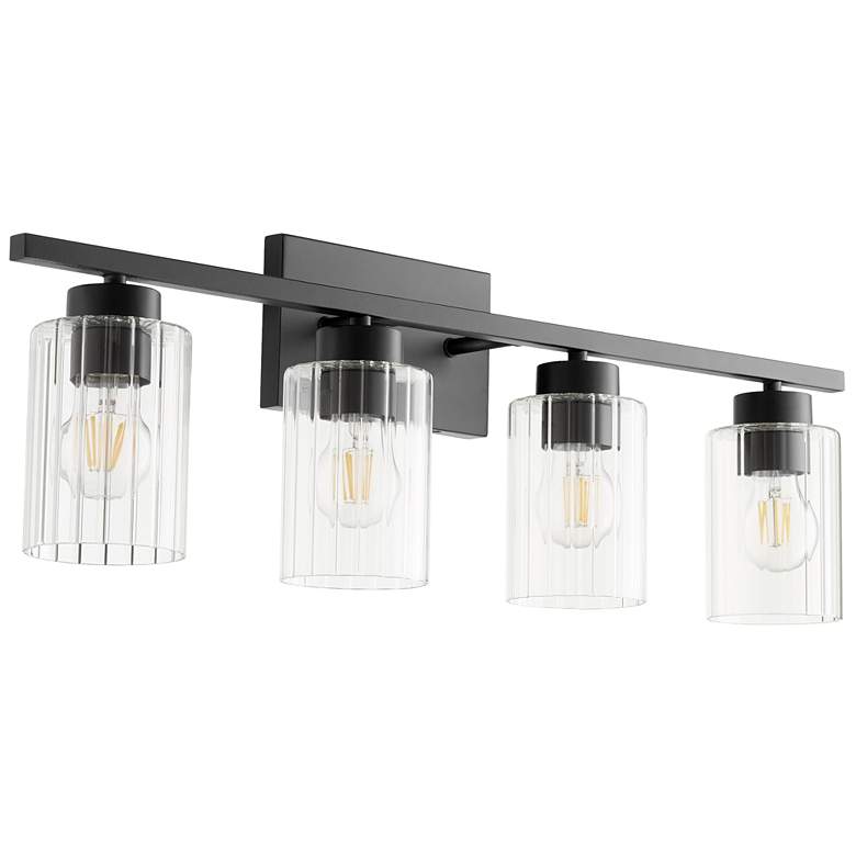 Image 1 Quorum International Ladin 2LT Black w Clear Fluted Glass Vanity Light