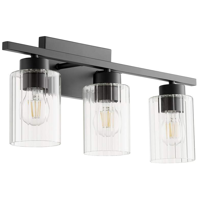 Image 1 Quorum International Ladin 3LT Black w Clear Fluted Glass Vanity Light