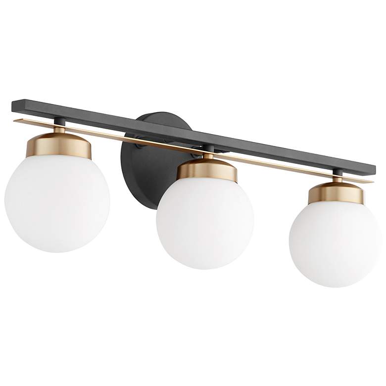 Image 1 Quorum International Nimbus 3LT Black w Clear Seeded Glass Vanity Light