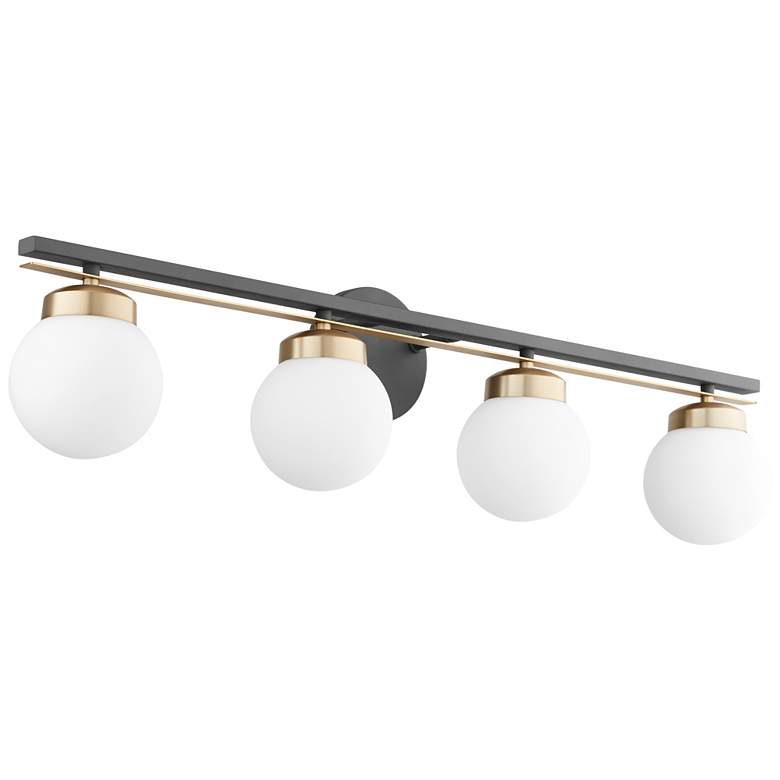 Image 1 Quorum International Nimbus 4LT Black w Clear Seeded Glass Vanity Light