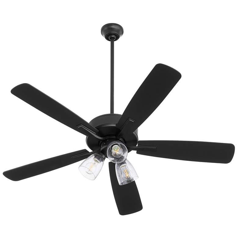 Image 1 Quorum International Ovation 3 LT Matte Black Ceiling Fan - Seeded Glass