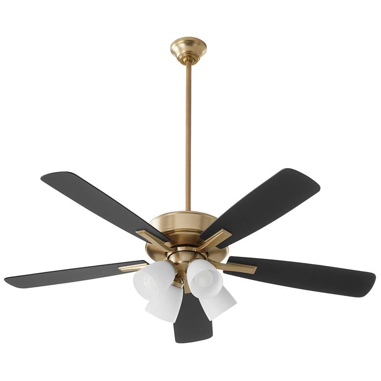 Image 1 Quorum International Ovation 4 Light Opal Glass Aged Brass Ceiling Fan