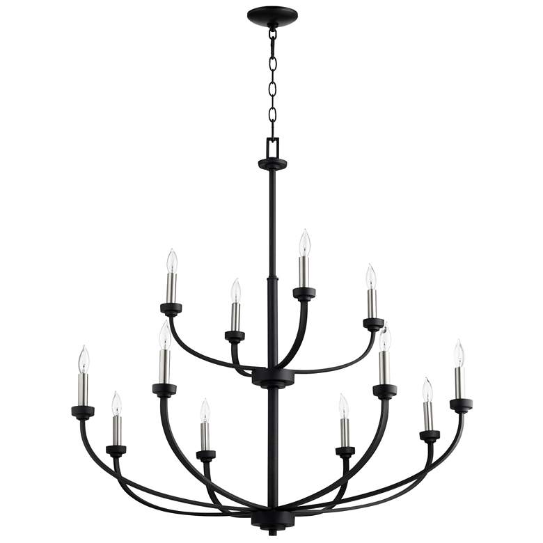 Image 1 Quorum International Reyes 12LT Textured Black Chandelier
