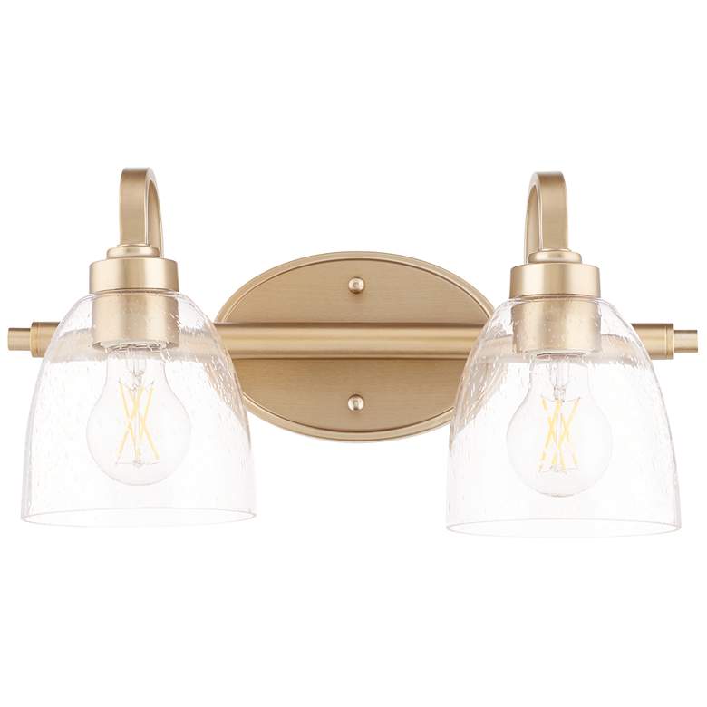 Image 1 Quorum International Reyes 2LT Aged Brass Clear Seeded Glass Vanity Light
