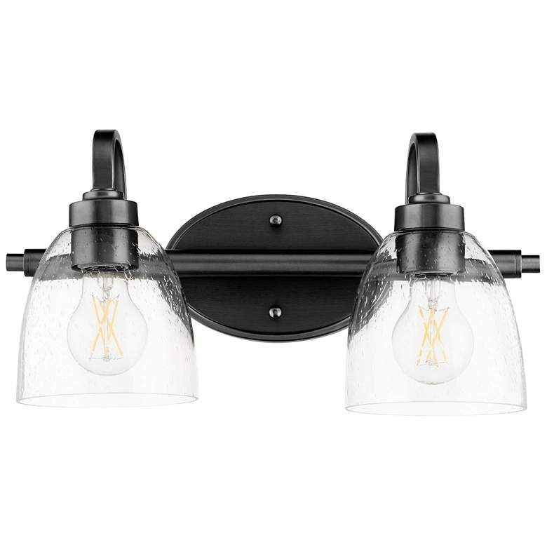 Image 1 Quorum International Reyes 2LT Textured Black Seeded Glass Vanity Light