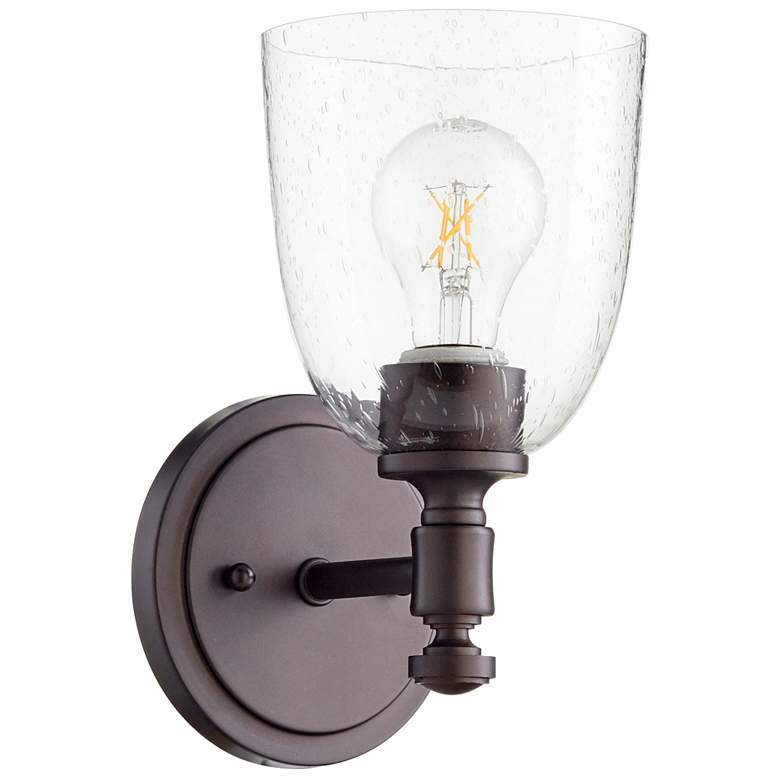 Image 1 Quorum International Rossington 1LT Oiled Bronze w Seeded Glass Wall Sconce