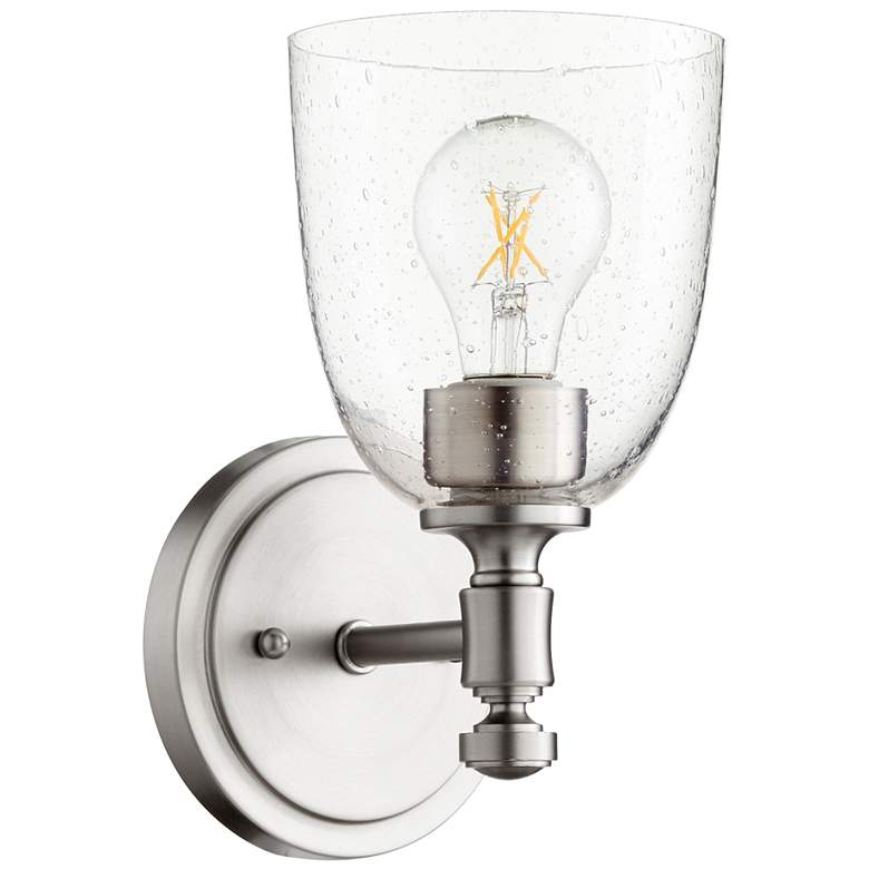 Image 1 Quorum International Rossington 1LT Satin Nickel w Seeded Glass Sconce