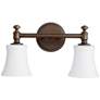 Quorum International Rossington 2LT Oiled Bronze w Satin Opal Vanity Light