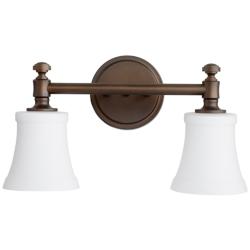 Quorum International Rossington 2LT Oiled Bronze w Satin Opal Vanity Light