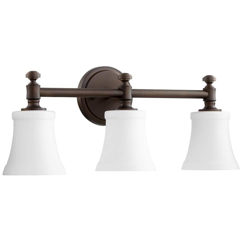 Image 1 Quorum International Rossington 3LT Bronze w Satin Opal Glass Vanity Light