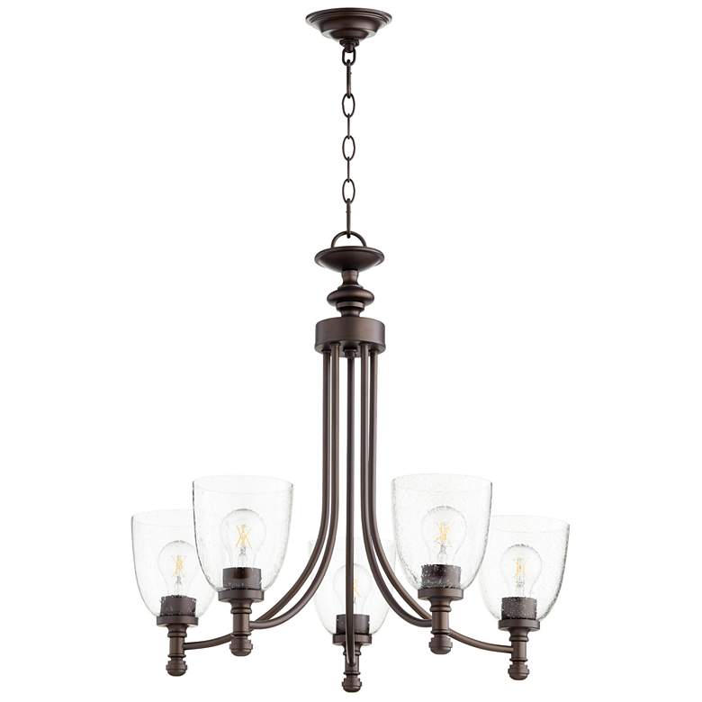 Image 1 Quorum International Rossington 5LT Oiled Bronze w Seeded Glass Chandelier