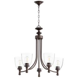 Quorum International Rossington 5LT Oiled Bronze w Seeded Glass Chandelier