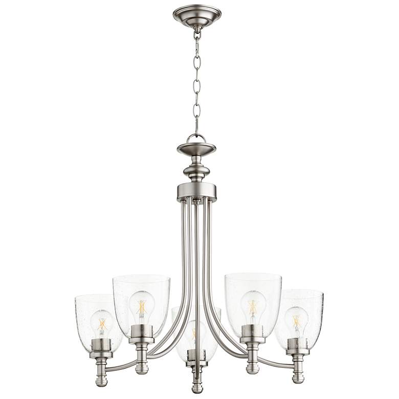 Image 1 Quorum International Rossington 5LT Satin Nickel w Seeded Glass Chandelier