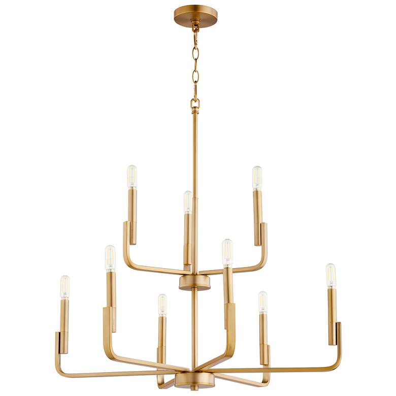 Image 1 Quorum International Tempo 9LT Aged Brass Chandelier