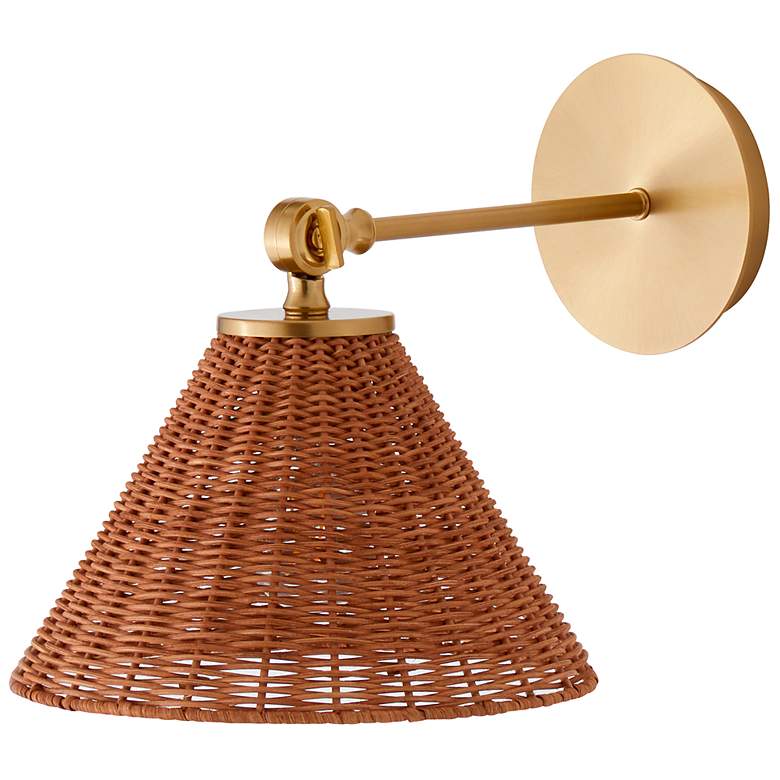 Image 1 Quorum Wicker 10" High Aged Brass Adjustable Wall Sconce