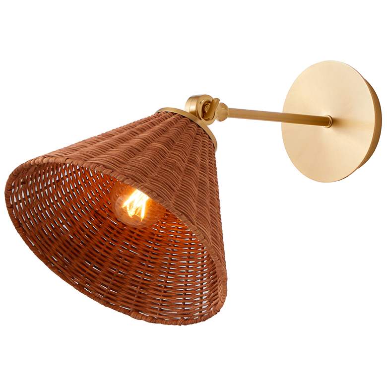 Image 2 Quorum Wicker 10" High Aged Brass Adjustable Wall Sconce more views