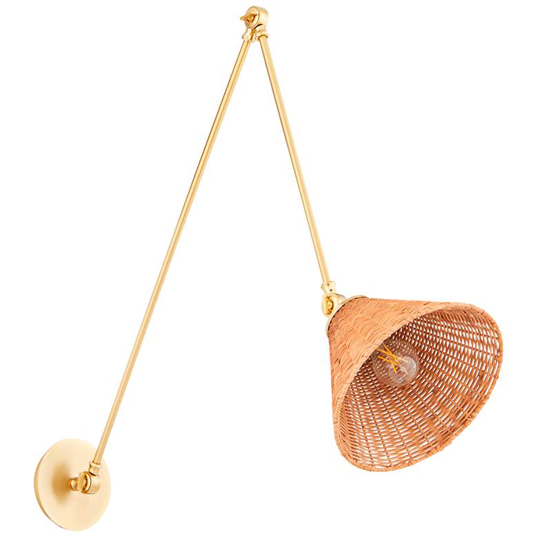 Image 1 Quorum Wicker Aged Brass Adjustable Wall Lamp