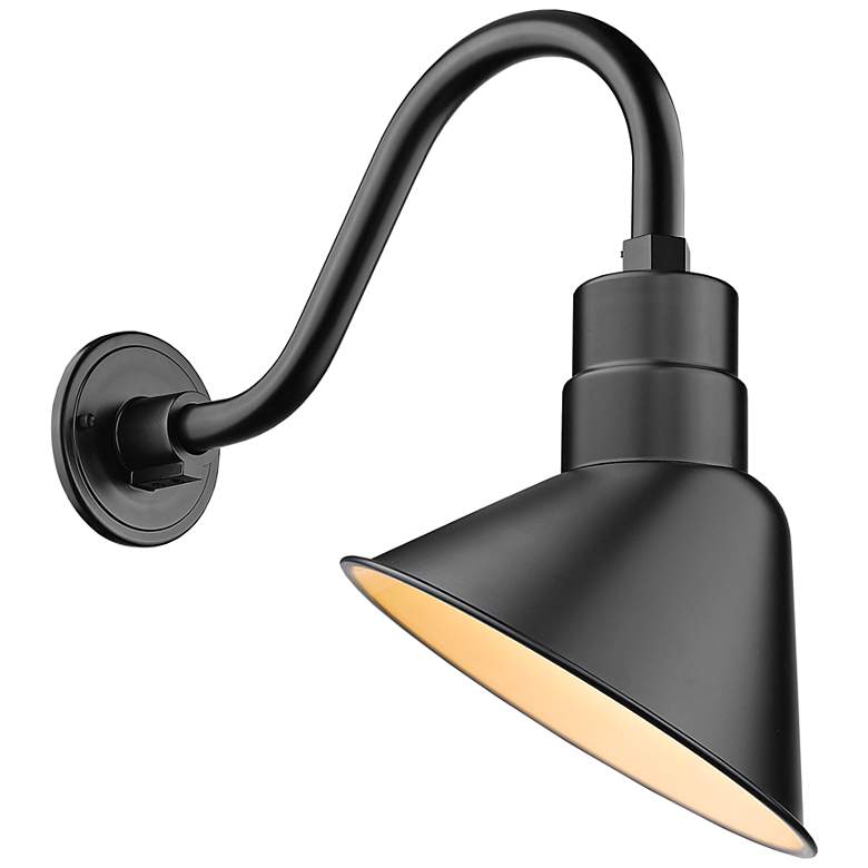 Image 1 R Series 11" High Satin Black Gooseneck Arm Wall Sconce