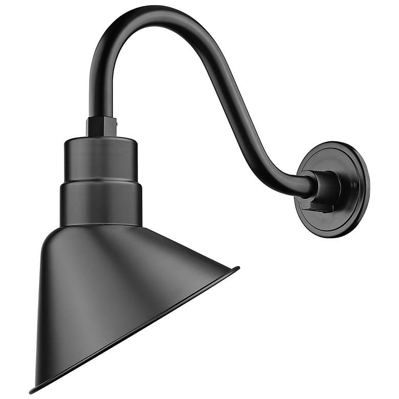 Image 3 R Series 11" High Satin Black Gooseneck Arm Wall Sconce more views