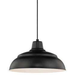 R-Series 14" Wide Black Metal Dome Pendant Light