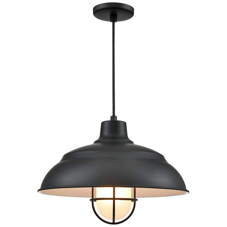 Image 2 R-Series 17" Wide 1-Light Indoor/Outdoor Cord Hung Shade in Satin Black more views