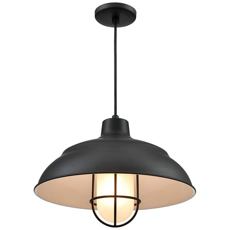 Image 3 R-Series 17" Wide 1-Light Indoor/Outdoor Cord Hung Shade in Satin Black more views
