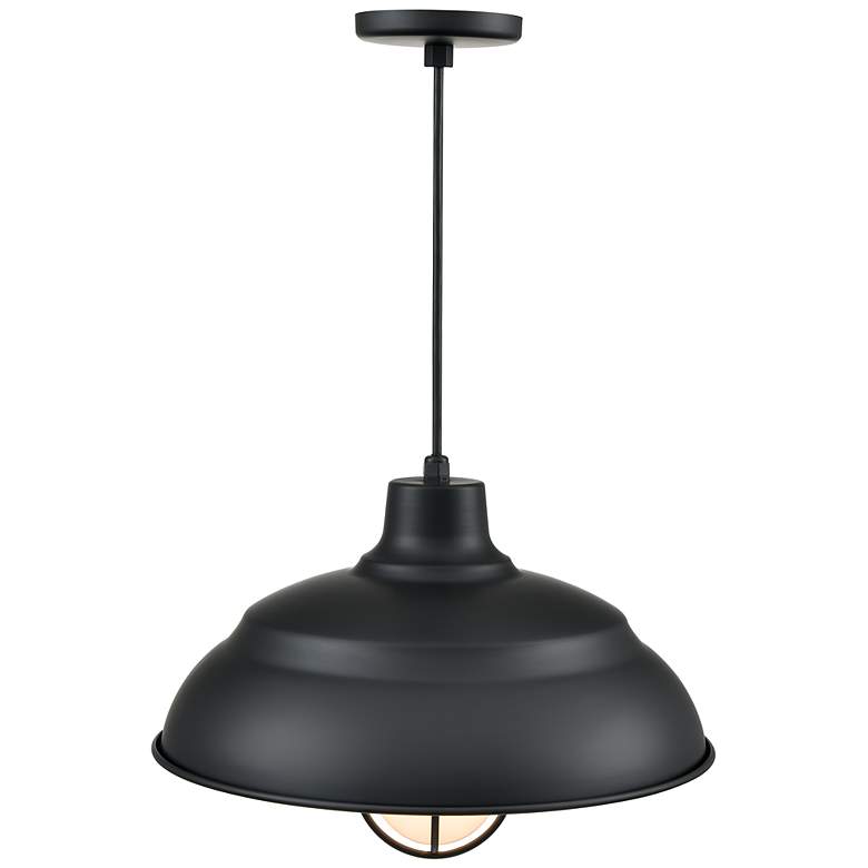 Image 4 R-Series 17" Wide 1-Light Indoor/Outdoor Cord Hung Shade in Satin Black more views