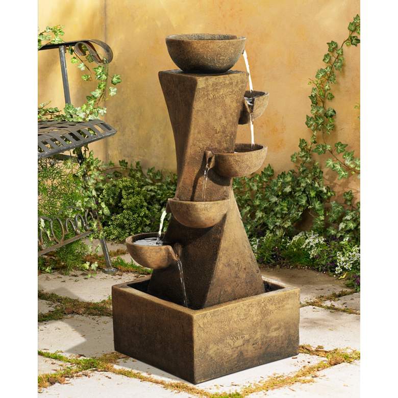 Image 1 Cascading Bowls 27 1/2 inch High Modern Fountain with LED Light in scene